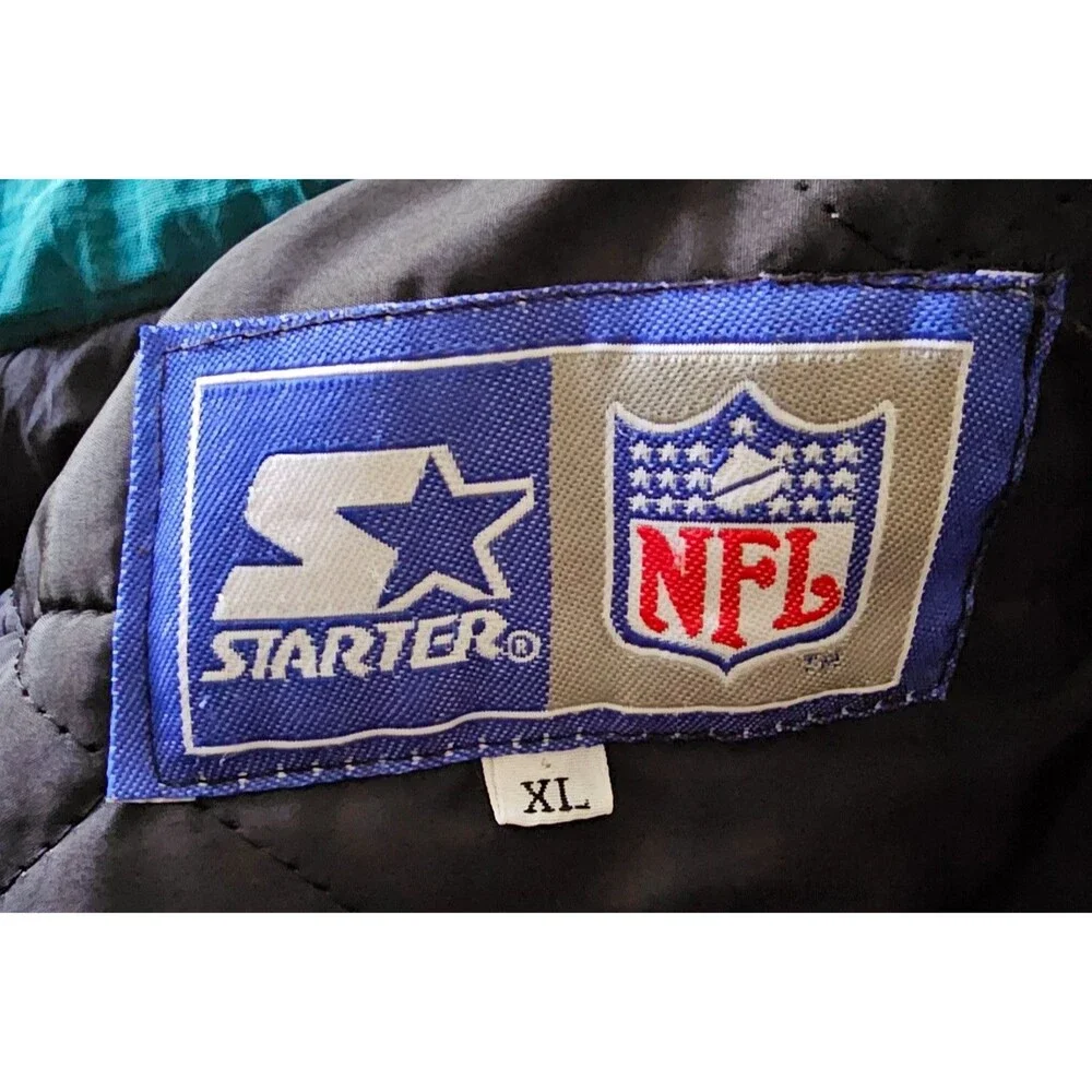 Vintage 90s Starter Jaguars NFL Parka Jacket XL Teal Puffer Banned Logo Hooded